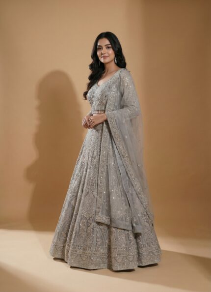 Beige Embroidered Punjabi Dress